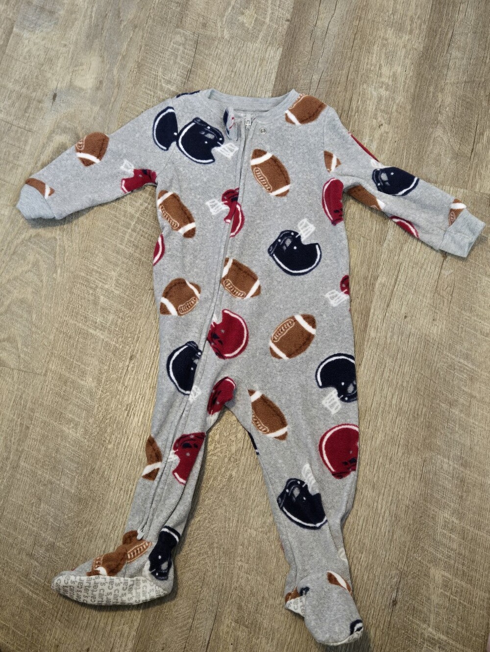 Carter's Gray and Brown Football Footed One-Piece Fleece